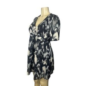 Ba&sh Dress Womens 4 Black Tie Dye V Neck Empire Waist Puff Sleeve Mini Trapeze
